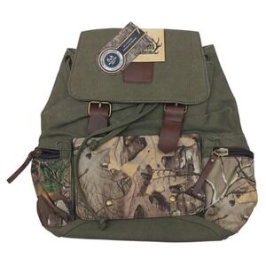 REALTREE Xtra "Beyond Hunting" CAMO Backpack [15" x 15"] Leather Straps + Pocket